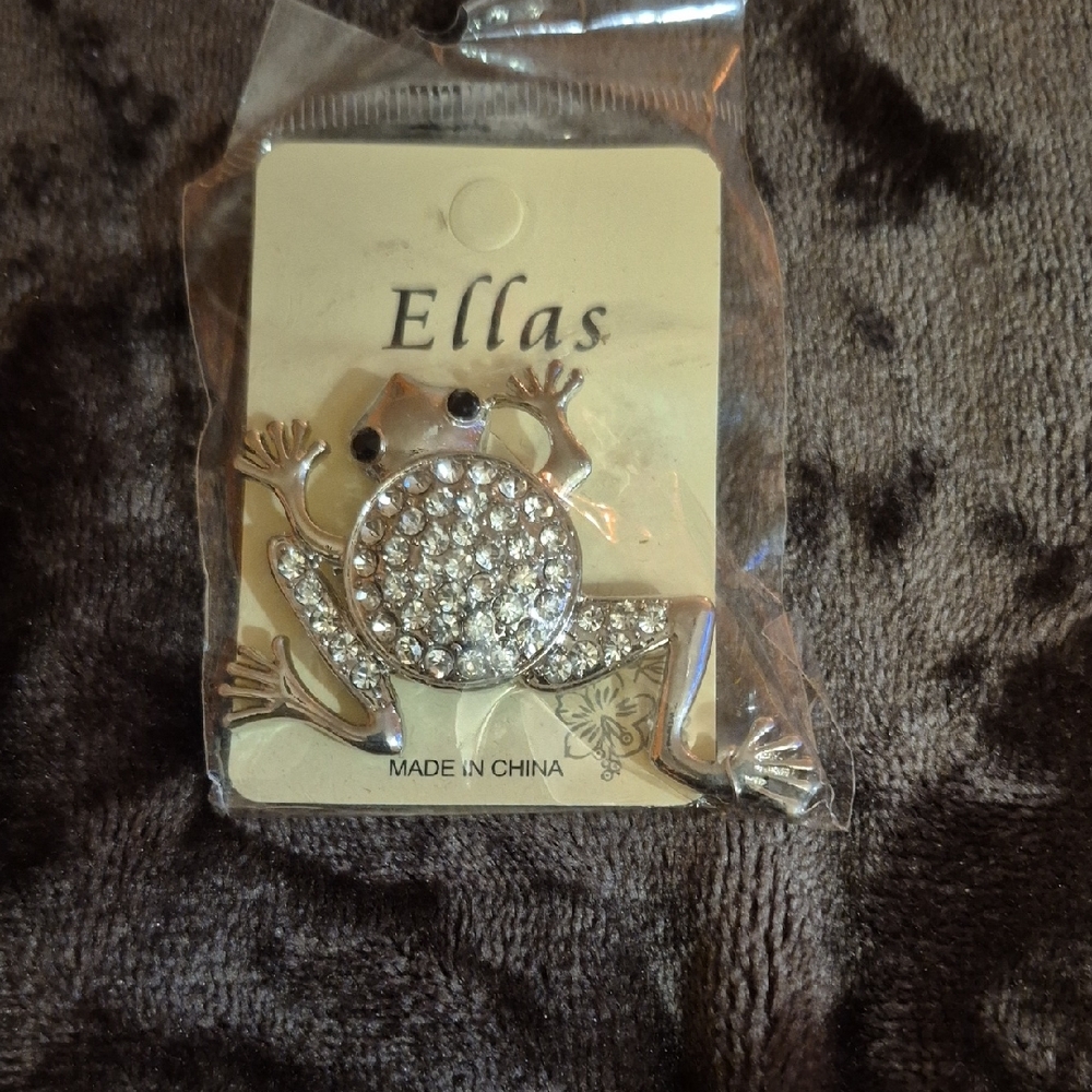 Ella Silver Frog Brooch with Sparkling Accents